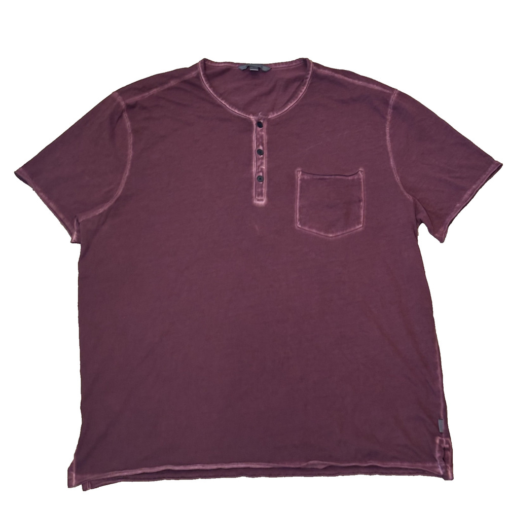 JOHN VARVATOS MENS MAROON HENLEY SHORT SLEEVE SHIRT 100% PIMA COTTON XL